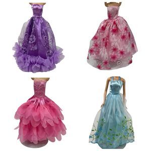 Barbie Doll Gown Lot Floral Evening Ball Dress Lace Layered Ruffles Embroidered